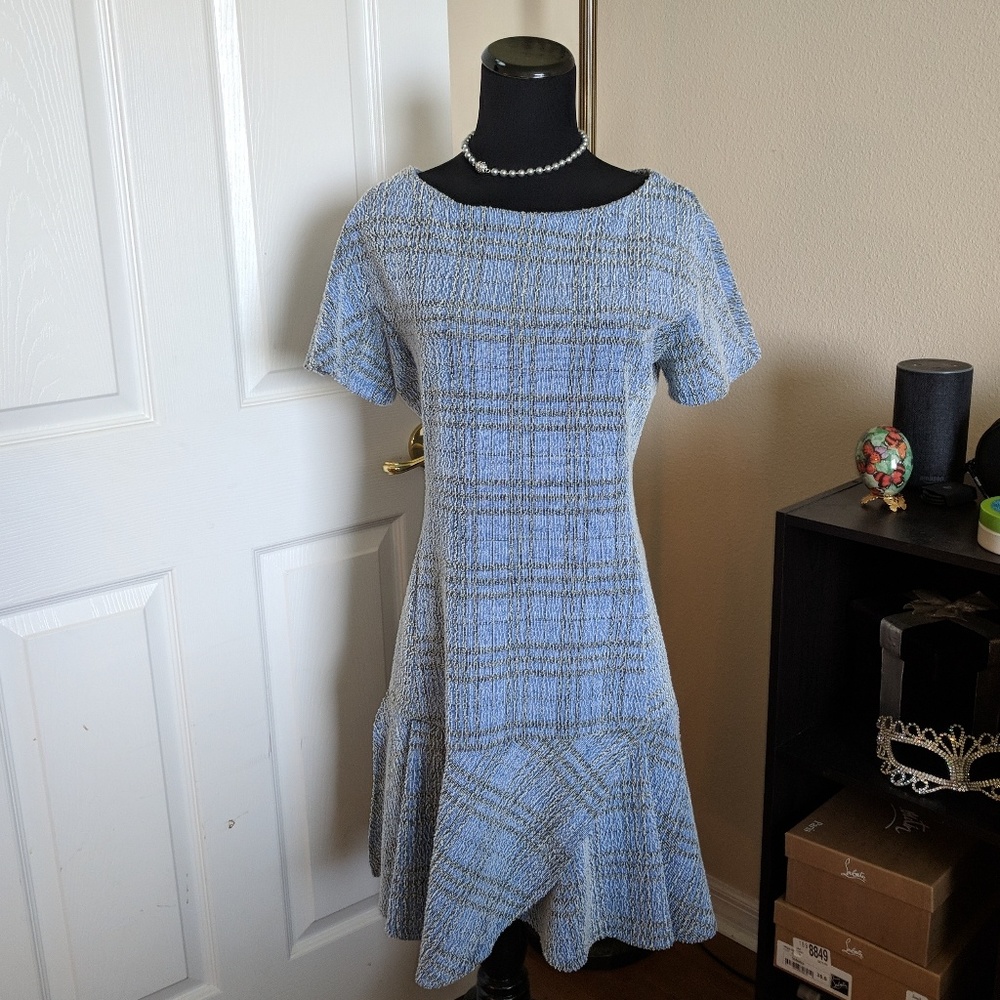 Blue Plaid Tweed Dress